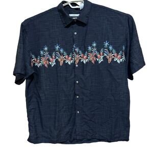 MODA CAMPIA Mens Hawaiian Shirt Size XXL Black Pineapple Print Tropical